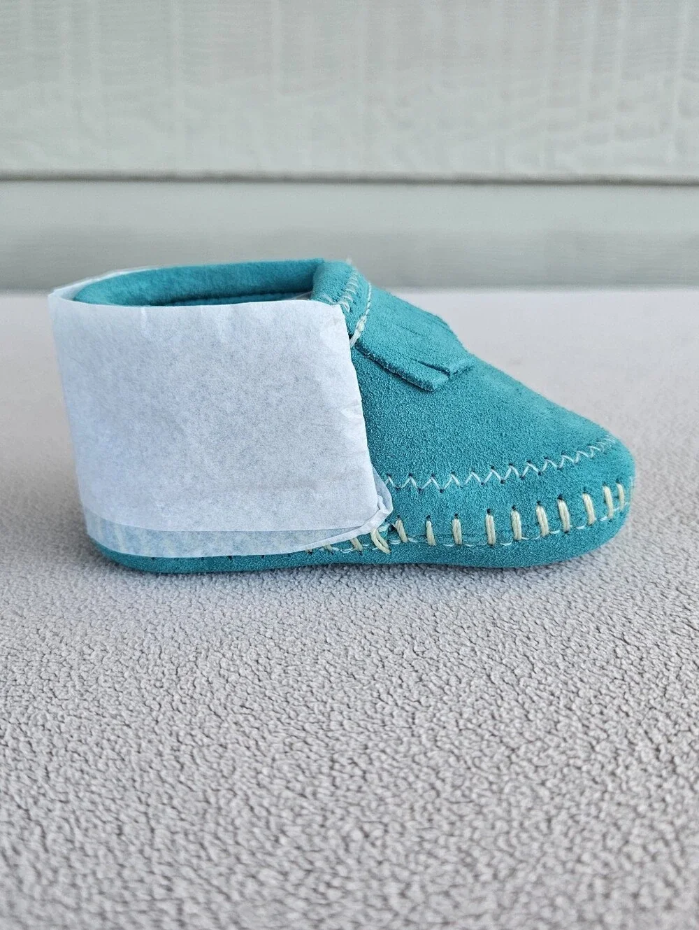 Minnetonka Riley Moccasin Booties Turquoise Baby Infant SZ 2 Western Fringe